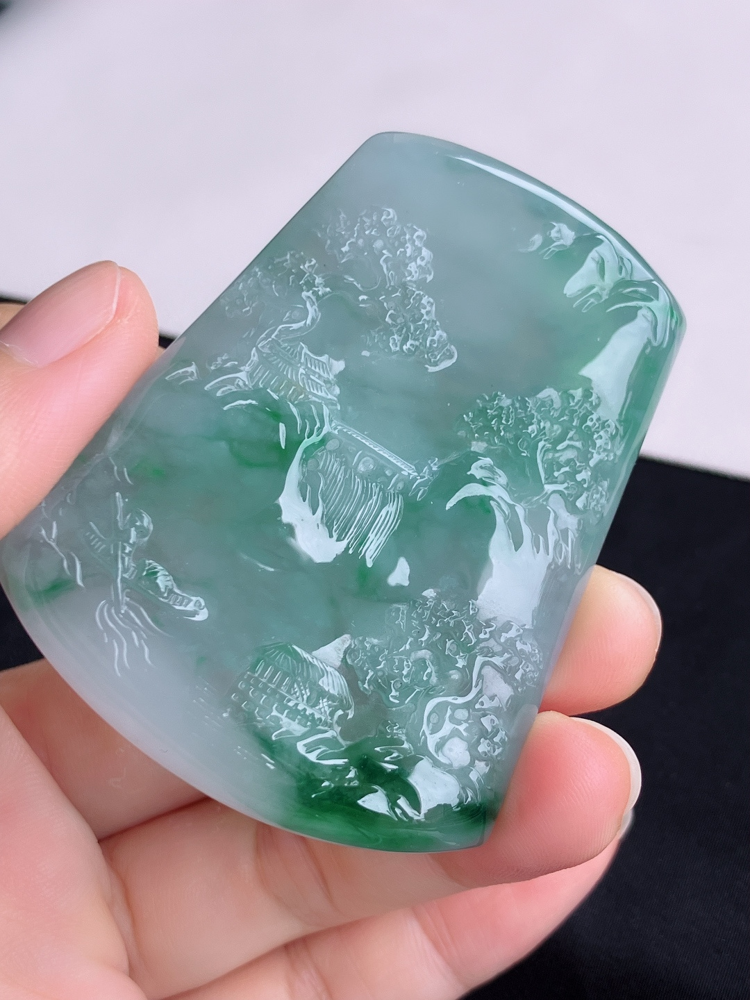 冰飘花山水牌，意境美，尺寸65.3/51.6/6.6/自然光实拍