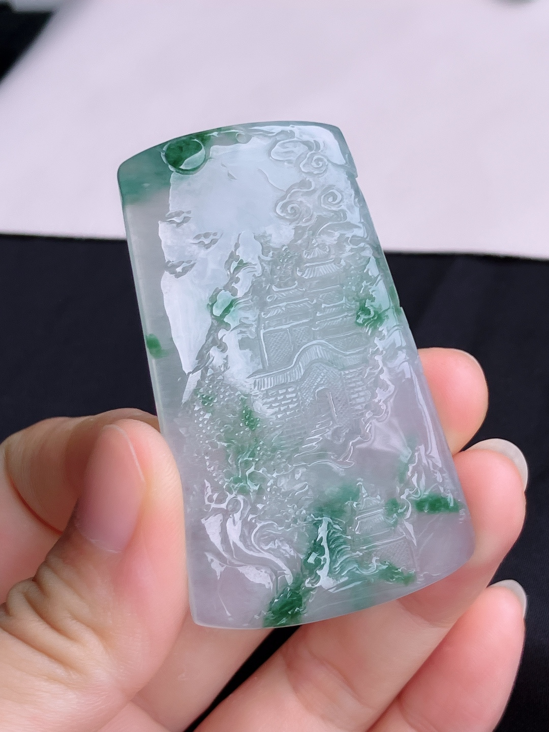 冰飘花山水牌，意境美，尺寸63.5/38.6/6/自然光实拍