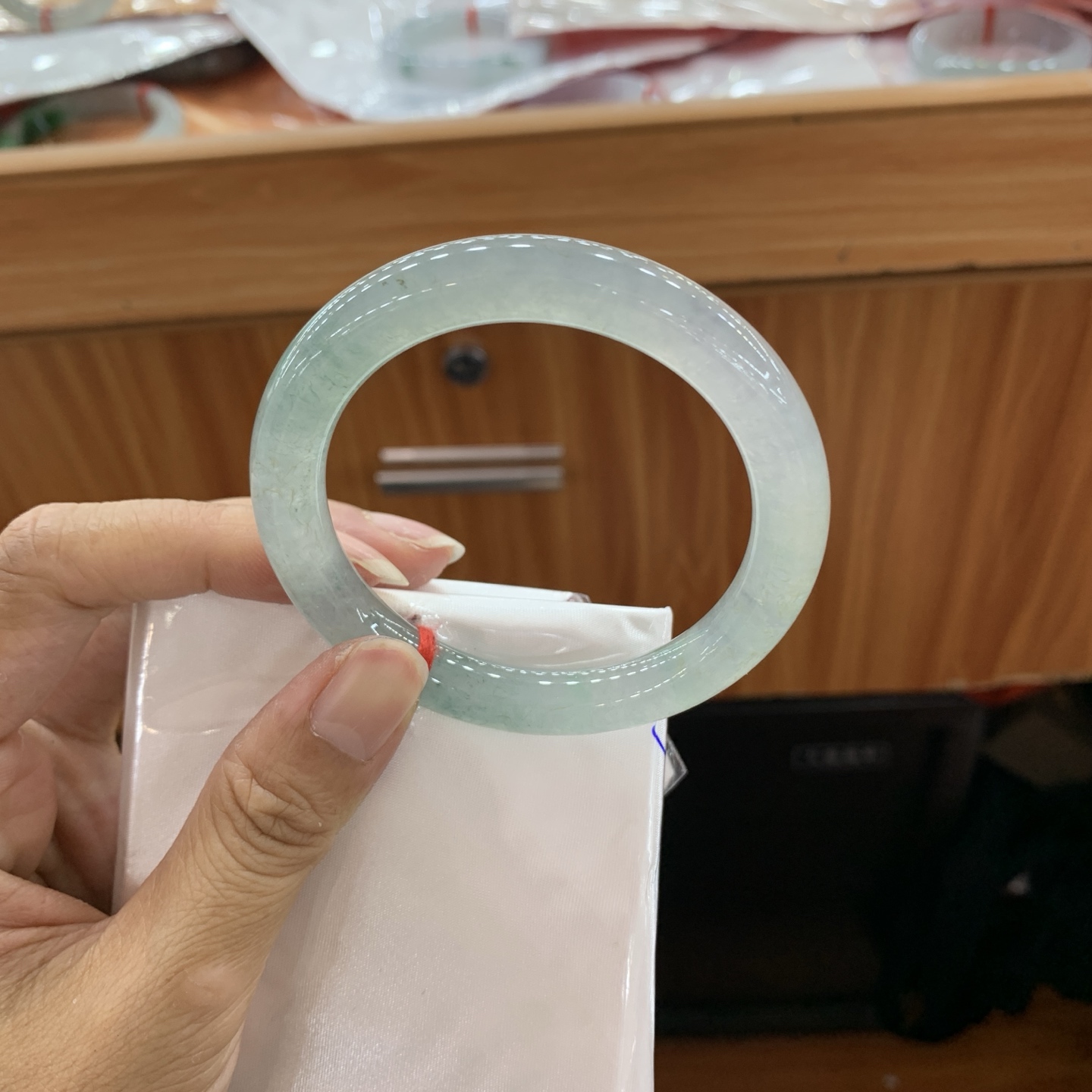 冰飘花圆条翡翠手镯 54.5-9.2-9.1
