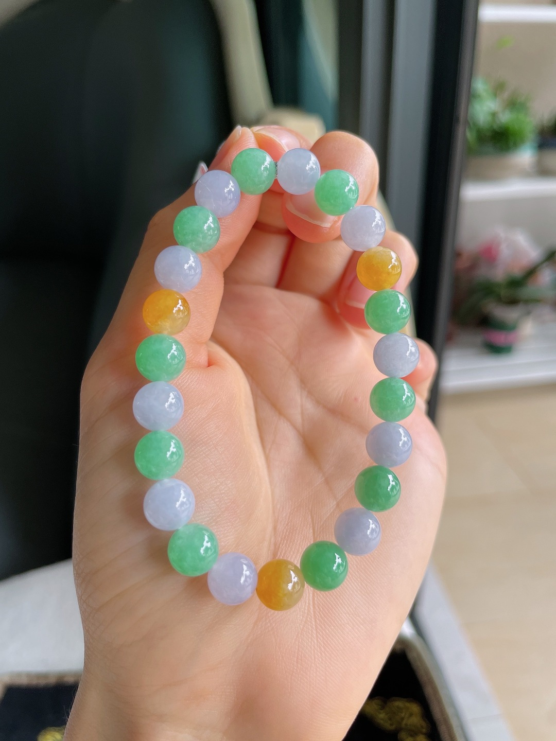 天然翡翠A货，冰多宝手串，尺寸：8mm。【编4276】