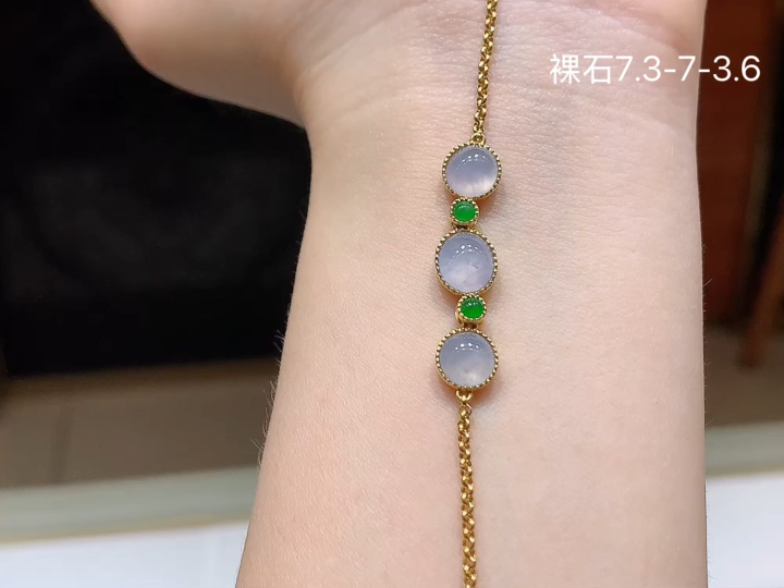 冰紫蛋面手链  尺寸，7.3-7-3.6