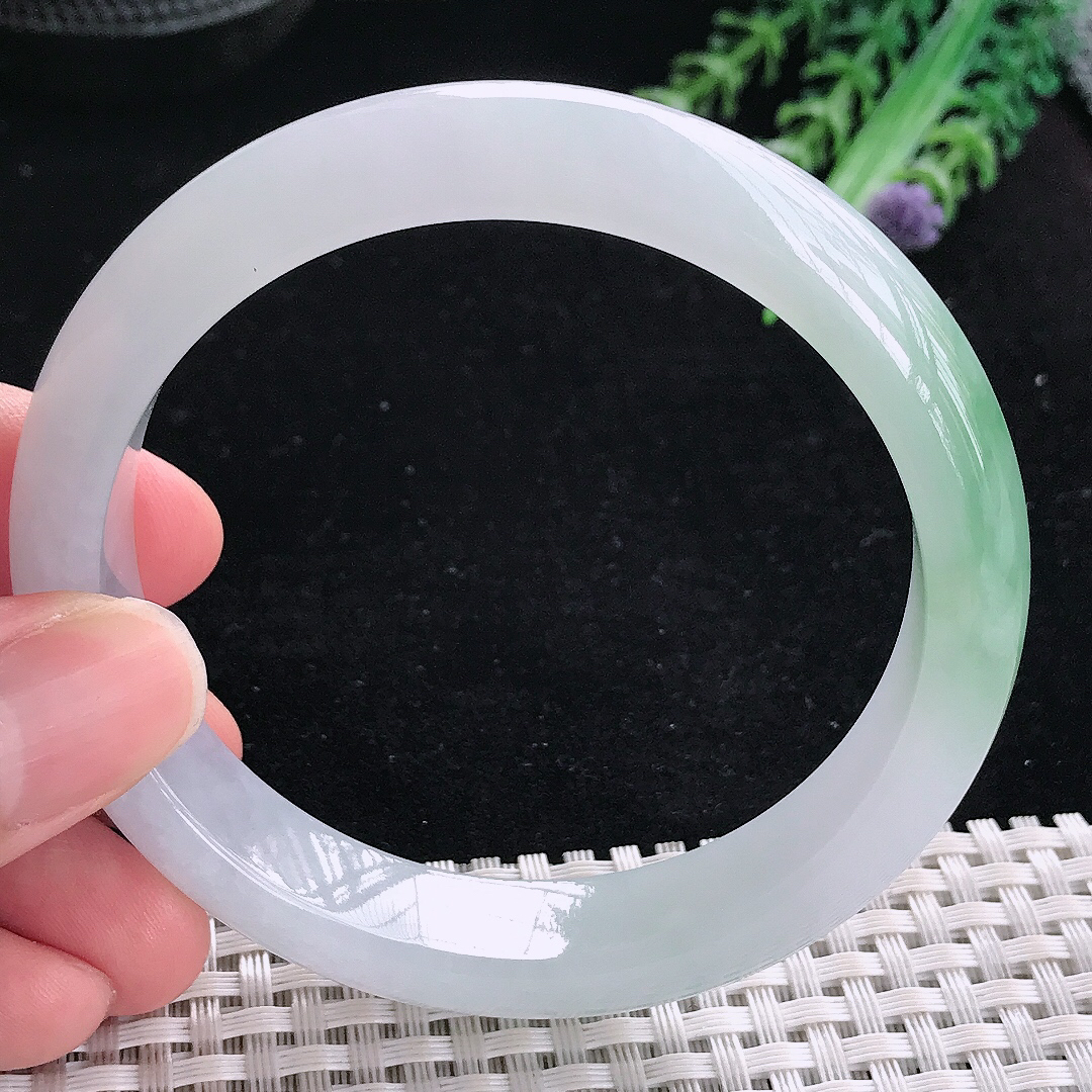 实拍A货翡翠60/13/8.3老坑冰胶飘花大圈口手镯平安镯翡翠玉镯美人镯