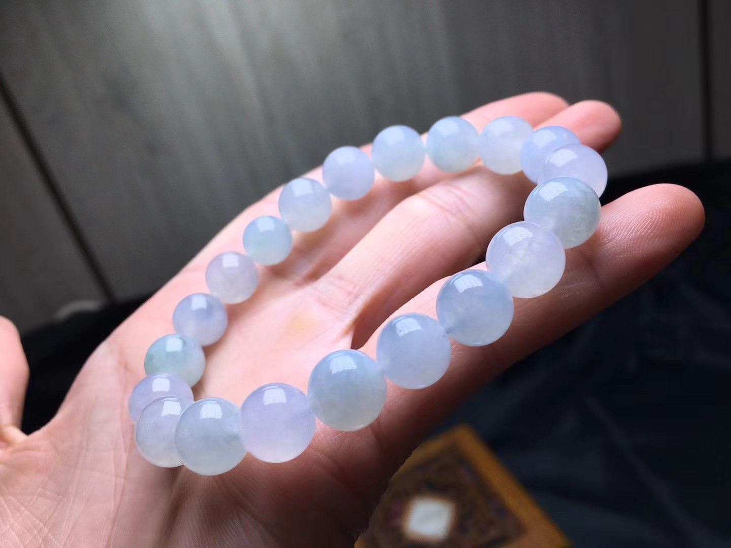 冰种手链，卡9.9～9.5mm，20颗，玉质细腻，均匀，实物更美