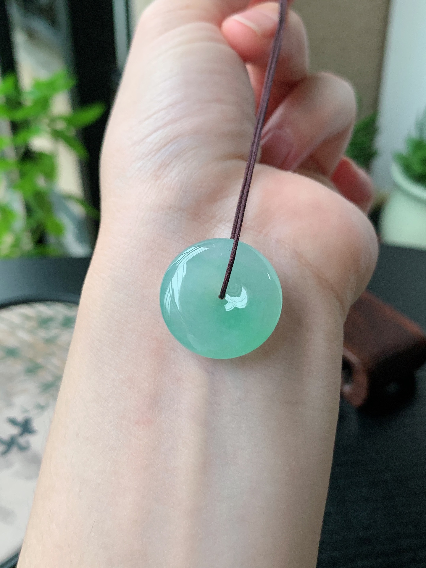 老坑冰种胶感飘绿平安扣吊坠 裸石尺寸:22.2-5.8mm