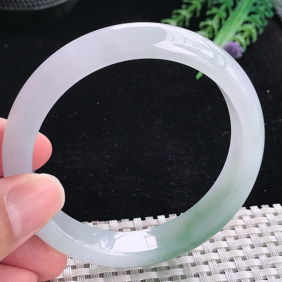 实拍A货翡翠60/13/8.3老坑冰胶飘花大圈口手镯平安镯翡翠玉镯美人镯