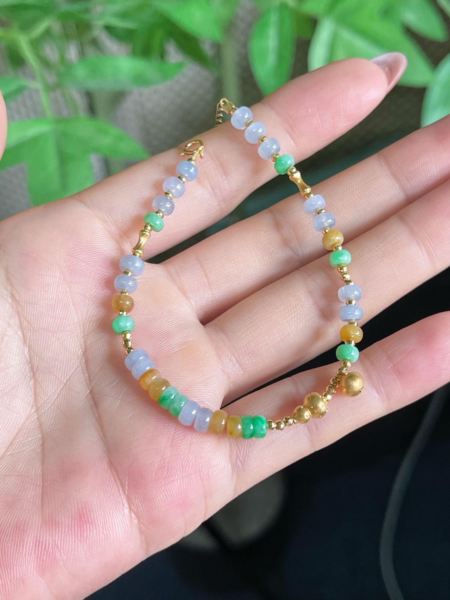18K金镶多宝珠手链金灿灿DIY珠子手链珠卡4.6mm