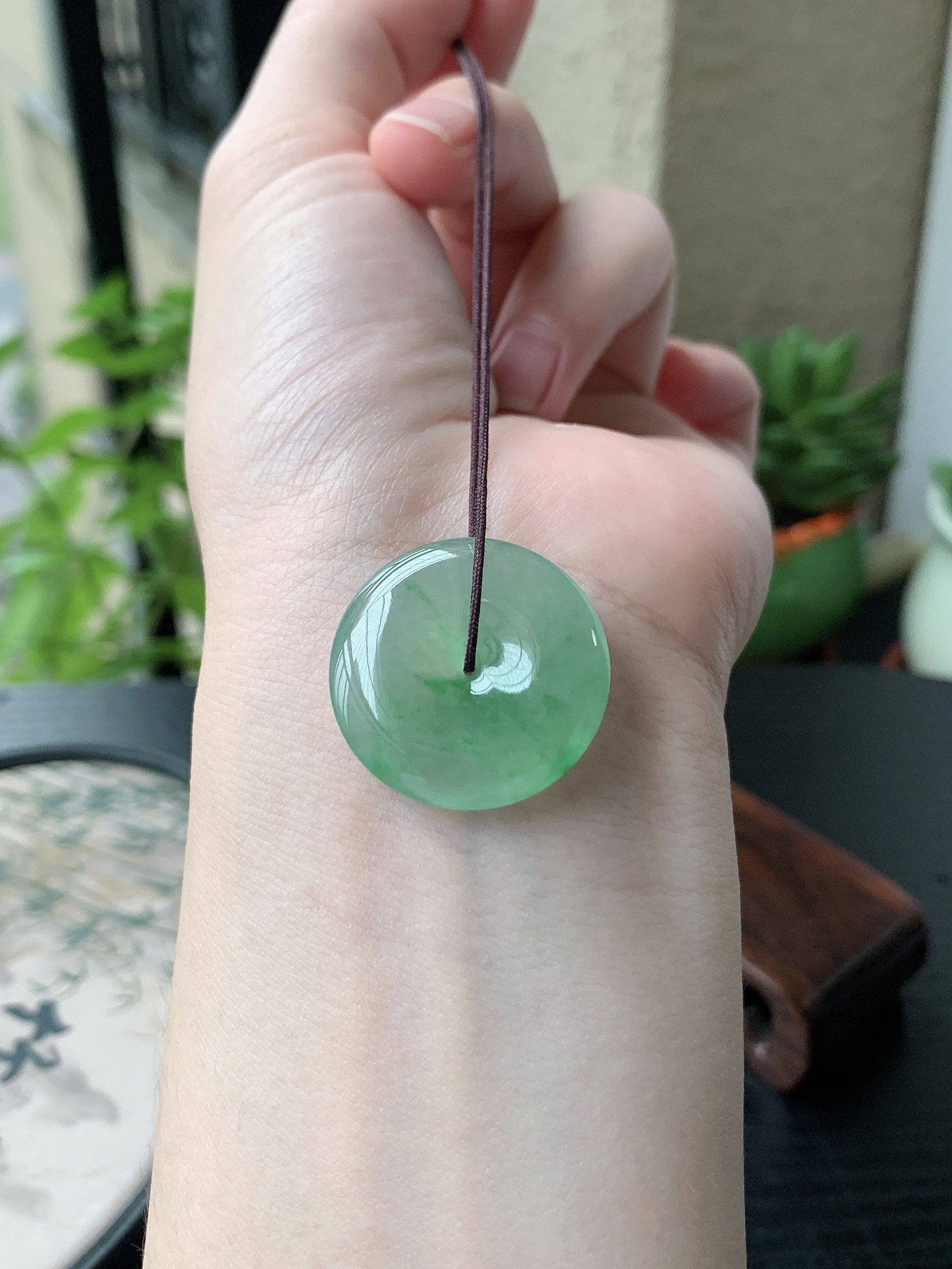 老坑冰种胶感金丝绿平安扣吊坠 裸石尺寸:25.8-4.6mm