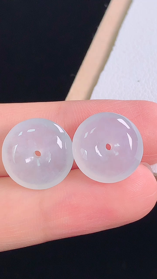 冰种平安扣一对，无裂，尺寸:13.7-5.0mm 16
