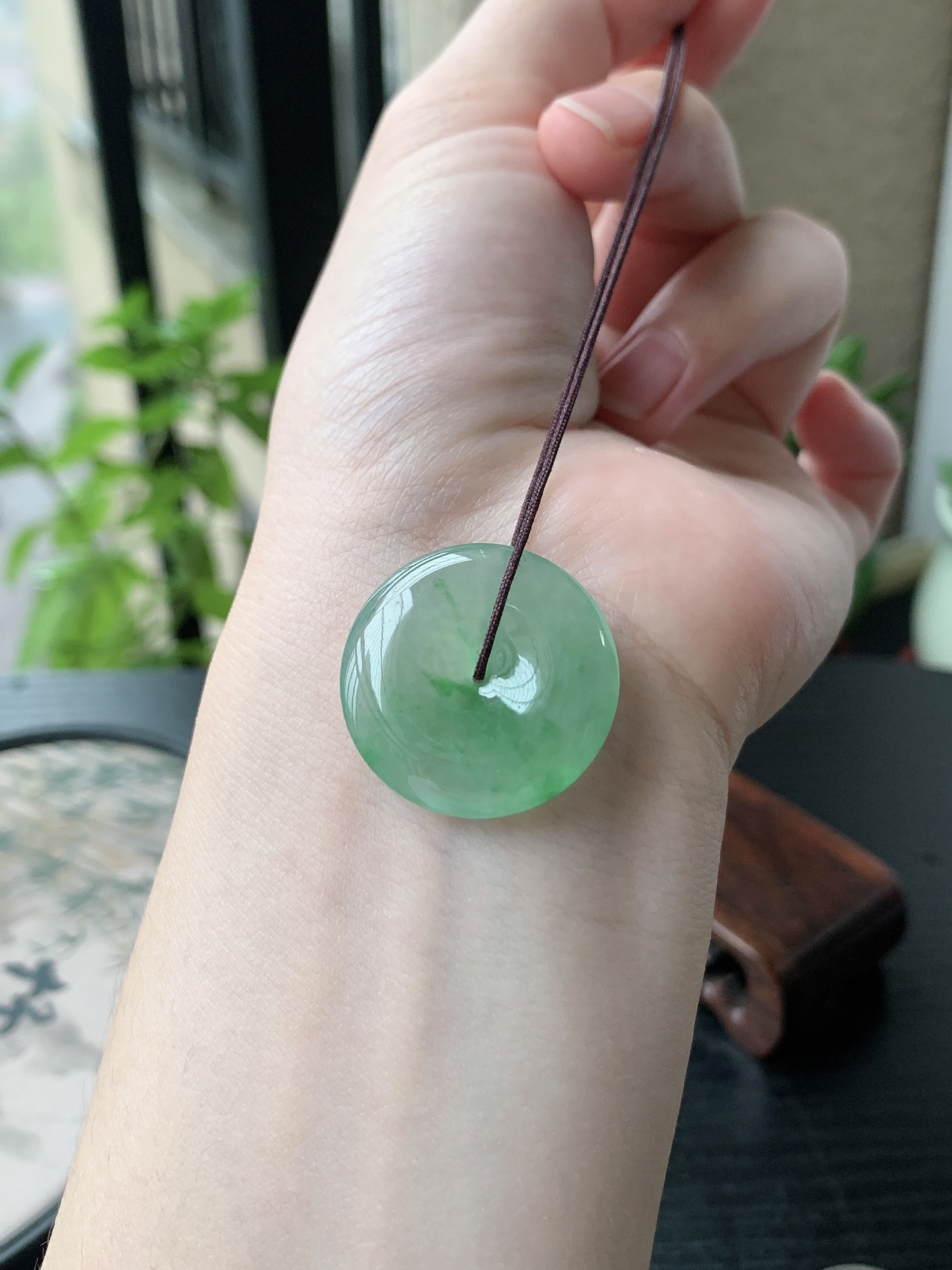 老坑冰种胶感金丝绿平安扣吊坠 裸石尺寸:25.8-4.6mm