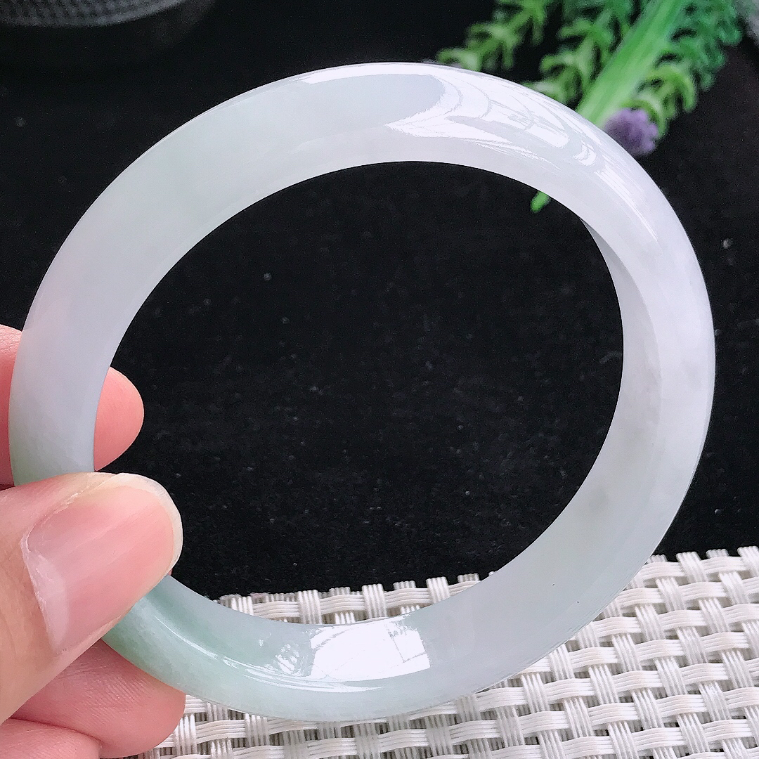 实拍A货翡翠60/13/8.3老坑冰胶飘花大圈口手镯平安镯翡翠玉镯美人镯