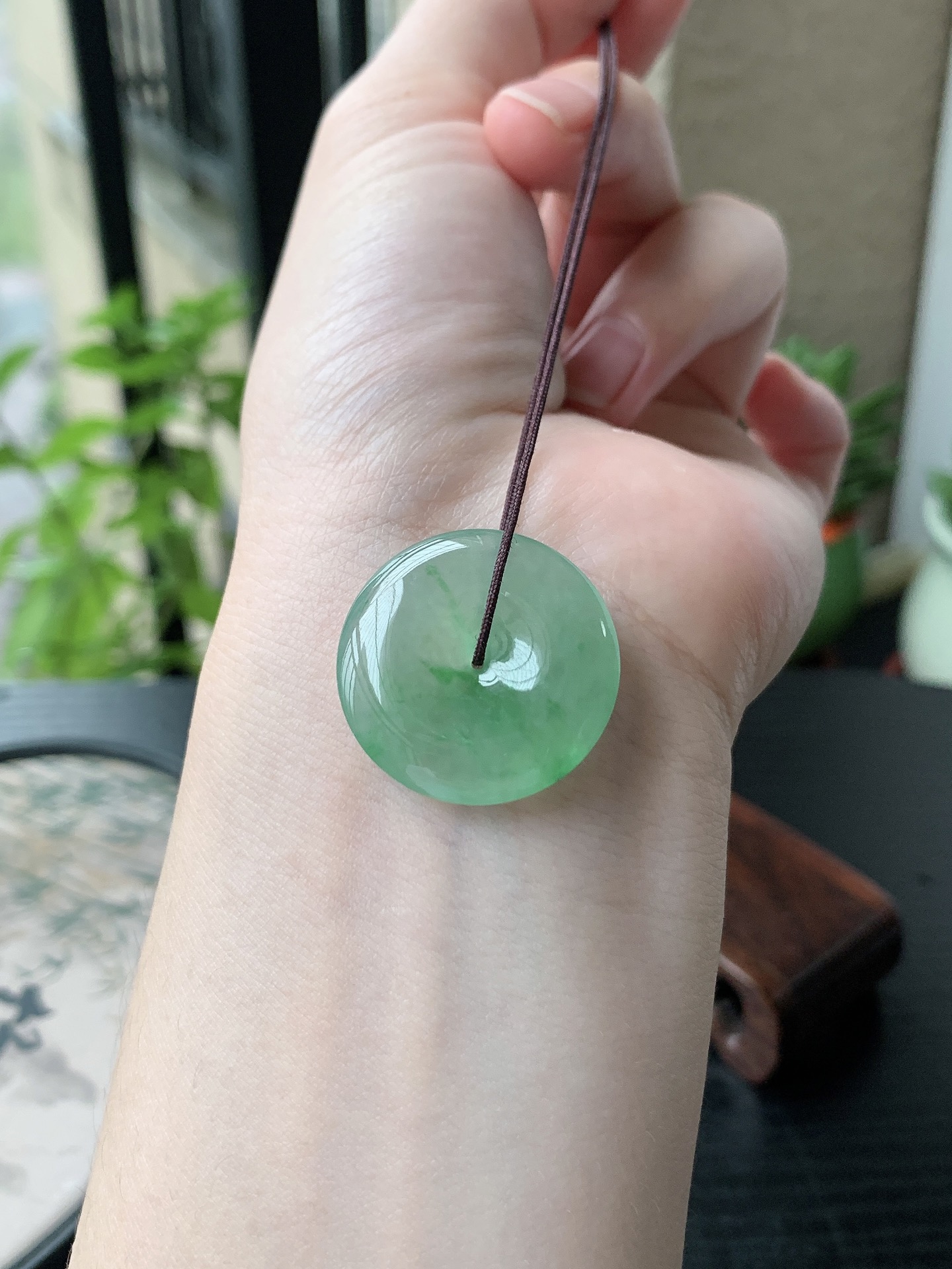 老坑冰种胶感金丝绿平安扣吊坠 裸石尺寸:25.8-4.6mm