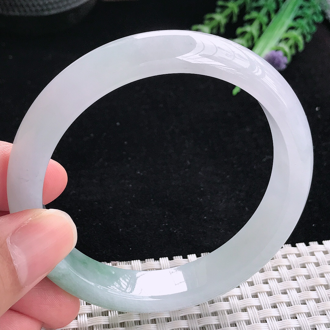 实拍A货翡翠60/13/8.3老坑冰胶飘花大圈口手镯平安镯翡翠玉镯美人镯
