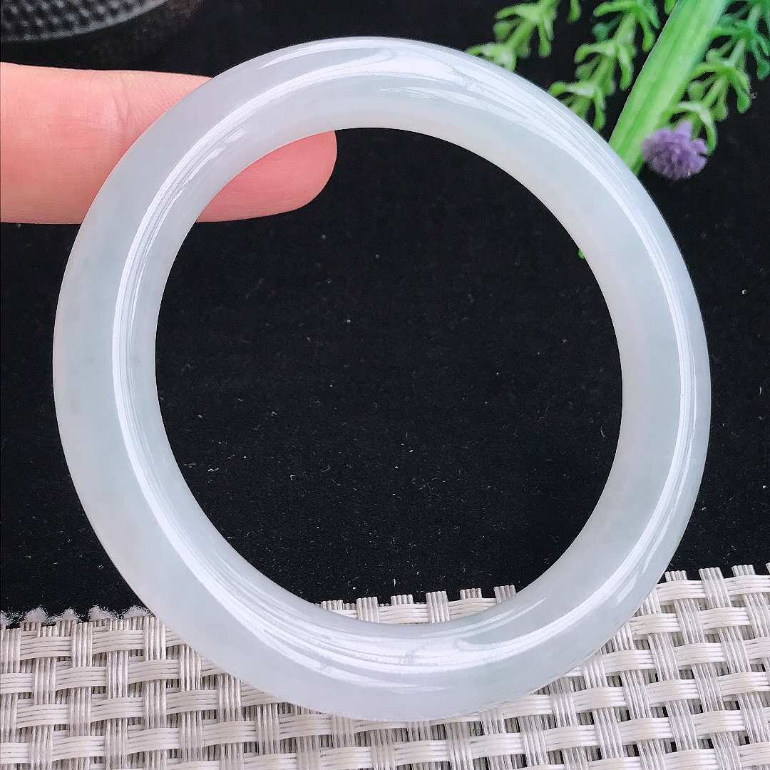 实拍A货翡翠56/10.1/10.2老坑冰胶果冻白冰圆条手镯平安镯翡翠玉镯