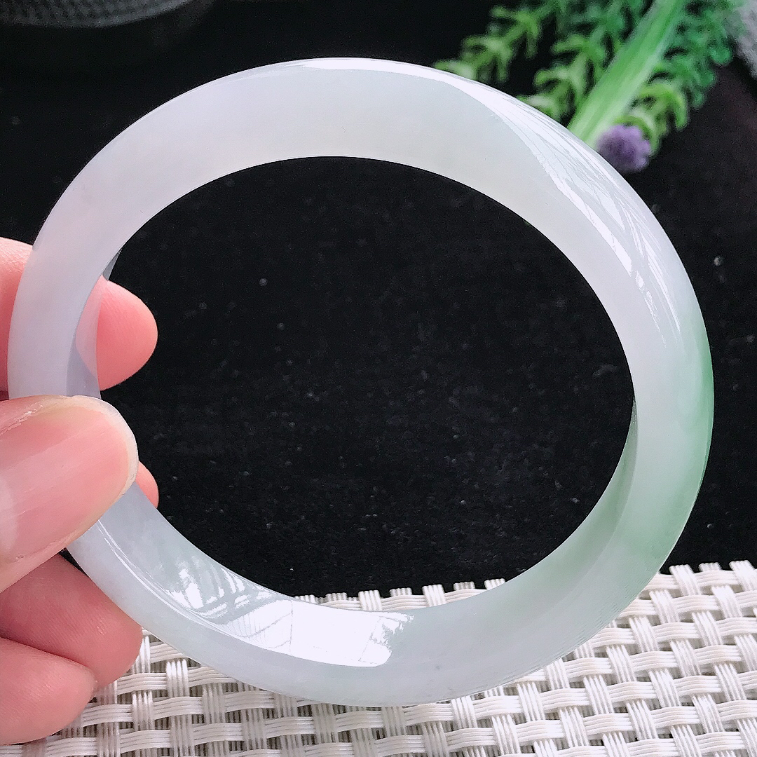 实拍A货翡翠60/13/8.3老坑冰胶飘花大圈口手镯平安镯翡翠玉镯美人镯