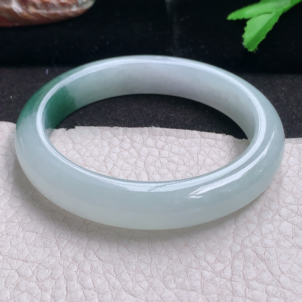 yh实拍56.5*11.6*8.3招财镯 缅甸翡翠a货玉手镯 冰润双彩正圈玉手环