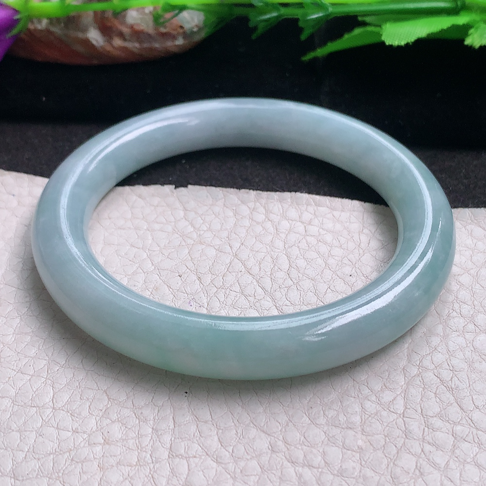 jc实拍59*10.5*10.3美人镯 缅甸翡翠a货玉手镯 天空蓝胶感圆条玉手环