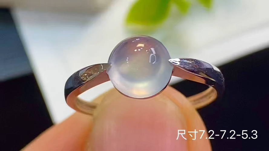 18k金+钻玻璃种蛋面戒指，无裂，7.2-7.2-5.3