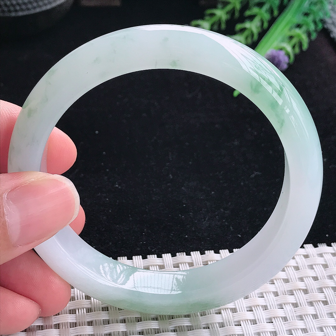 实拍A货翡翠58/12.6/8.5老坑冰胶果冻冰飘花手镯平安镯翡翠玉镯美人镯