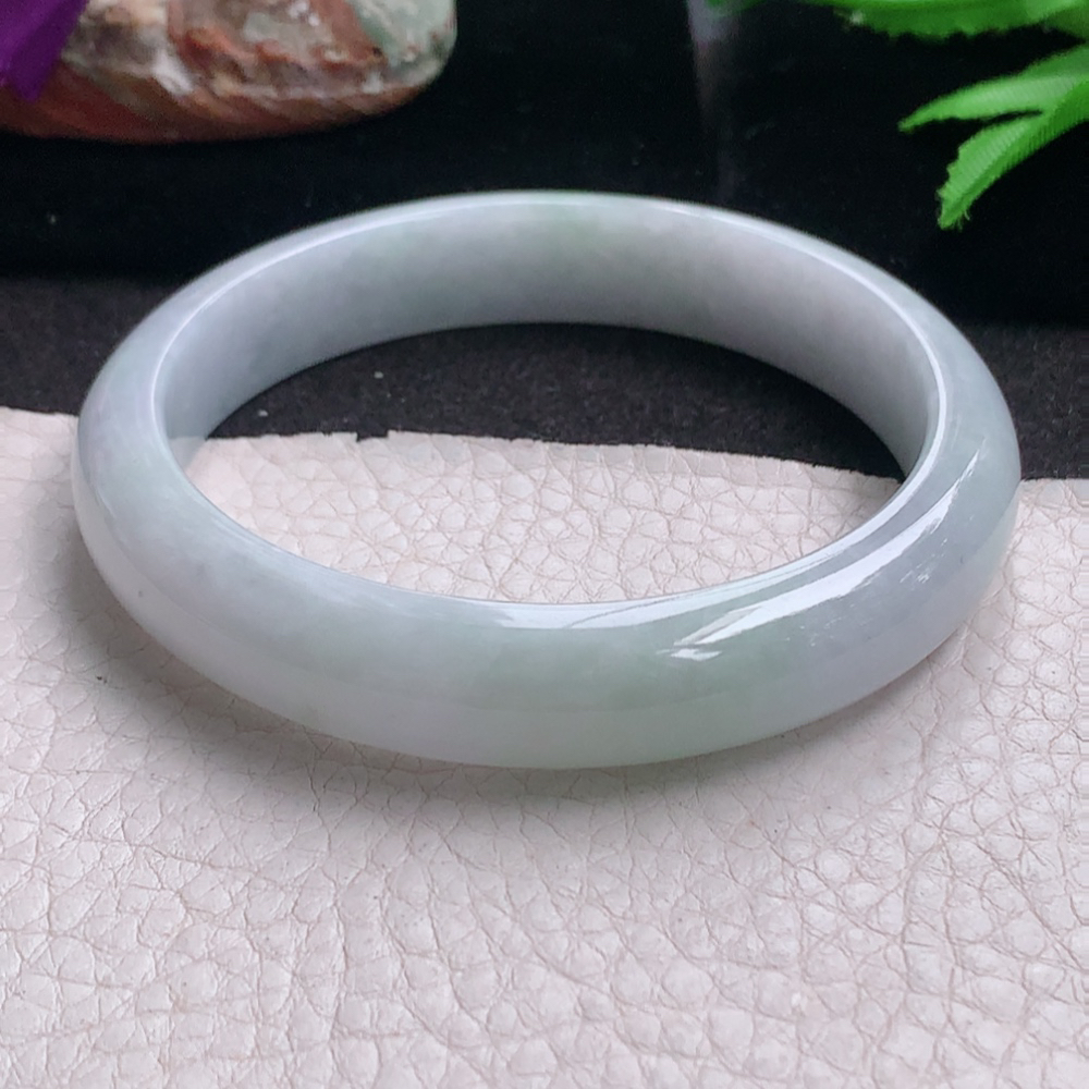 zjf大圈口60.5*12.3*7.6平安镯 缅甸翡翠a货玉手镯 清新胶感正圈玉手环