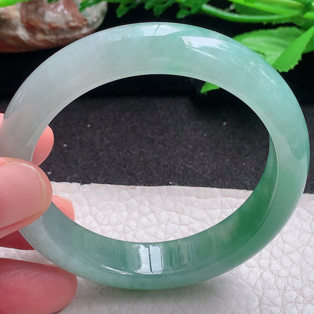 xh实拍54.8*13*8.3招财镯 缅甸翡翠a货玉手镯 半山半水正圈玉手环