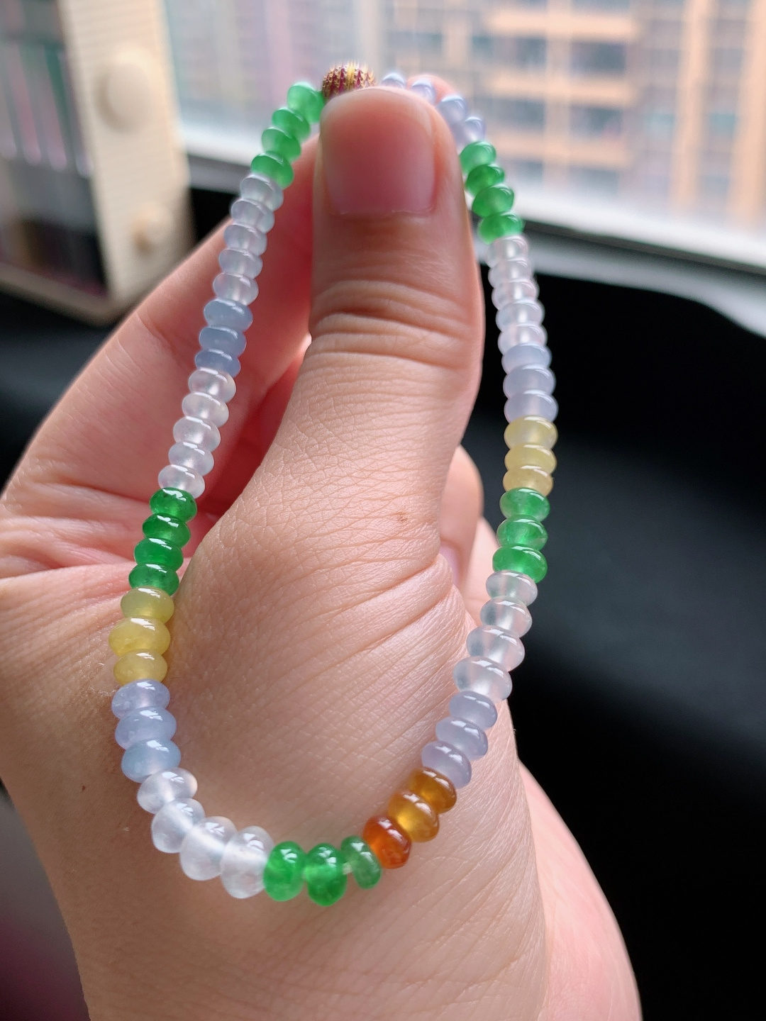 三彩算盘珠手串，紫绿黄三色冰透，玲珑小巧清爽百搭 自然光拍摄 310613