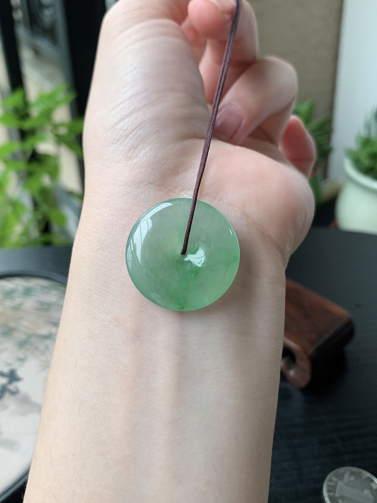 老坑冰种胶感金丝绿平安扣吊坠 裸石尺寸:25.8-4.6mm