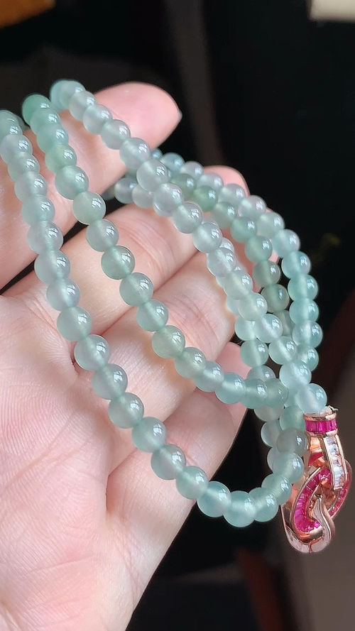 天然翡翠，冰晴珠链，冰感十足 尺寸5 al615