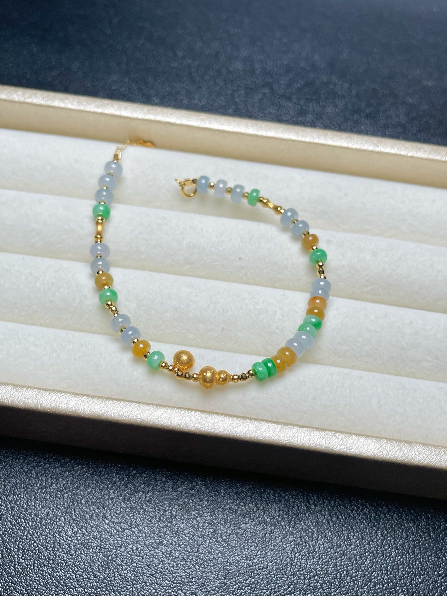18K金镶多宝珠手链金灿灿DIY珠子手链珠卡4.6mm