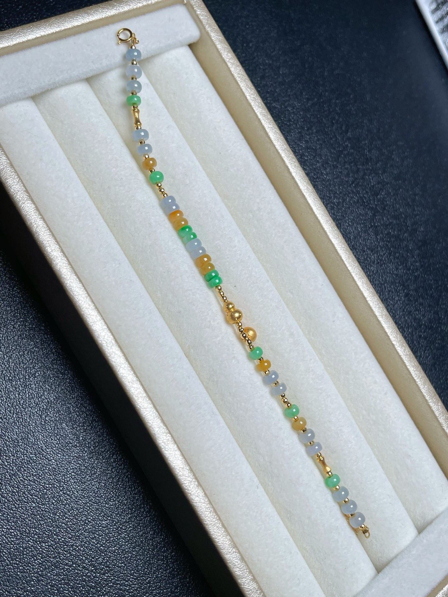 18K金镶多宝珠手链金灿灿DIY珠子手链珠卡4.6mm