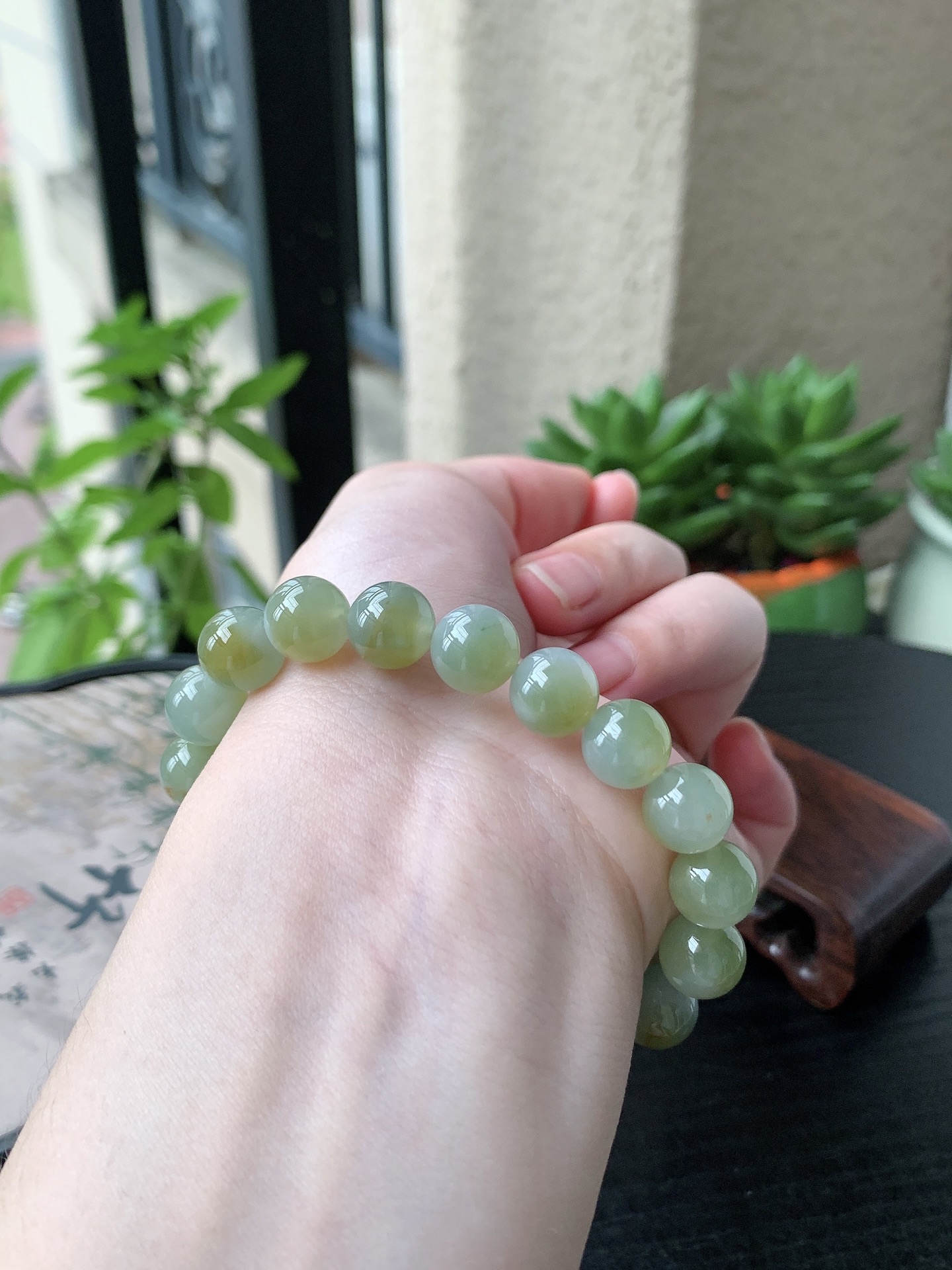 老坑冰种胶感冰黄翡圆珠手串 裸石尺寸:10mm