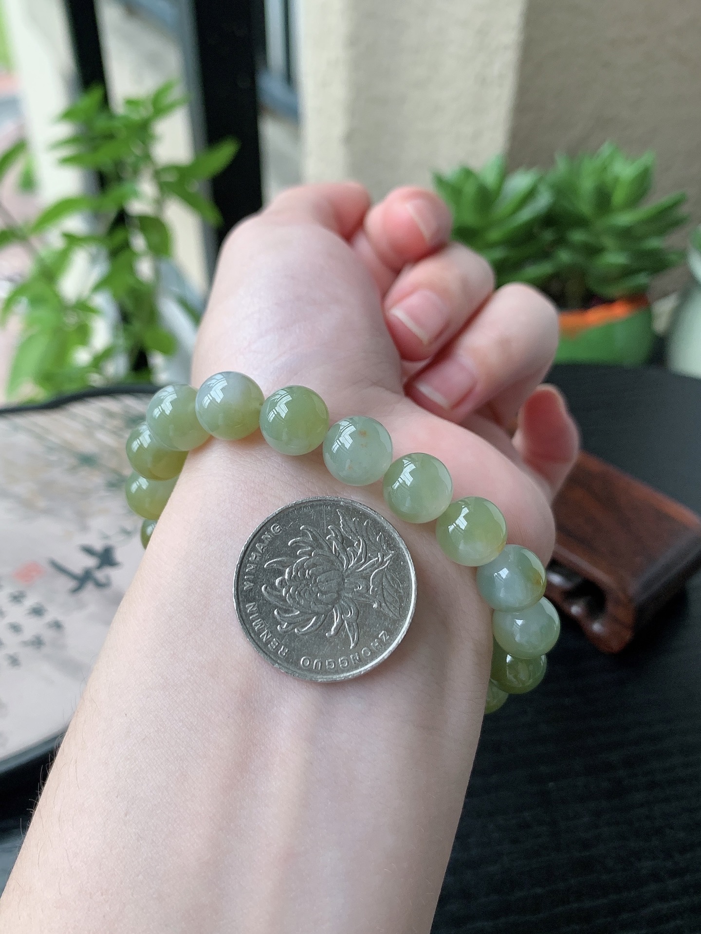 老坑冰种胶感冰黄翡圆珠手串 裸石尺寸:10mm