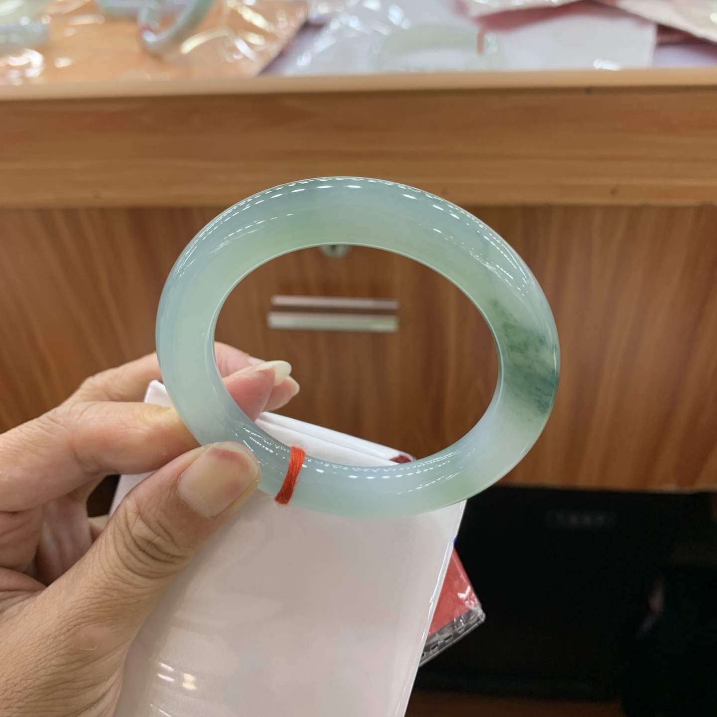 061739CZ 飘花圆条翡翠手镯 54.3-10.5-10.7