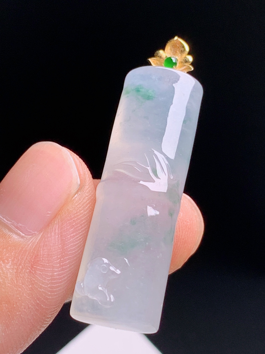️ 飘绿竹节吊坠，冰透起胶飘花灵动，金莲花顶珠寓意节节高升 080616