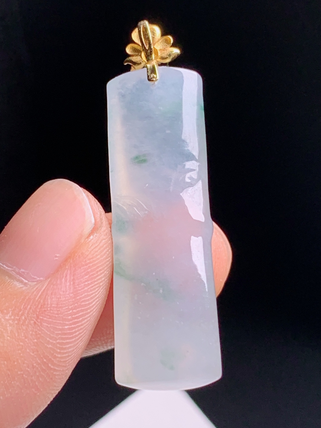 ️ 飘绿竹节吊坠，冰透起胶飘花灵动，金莲花顶珠寓意节节高升 080616