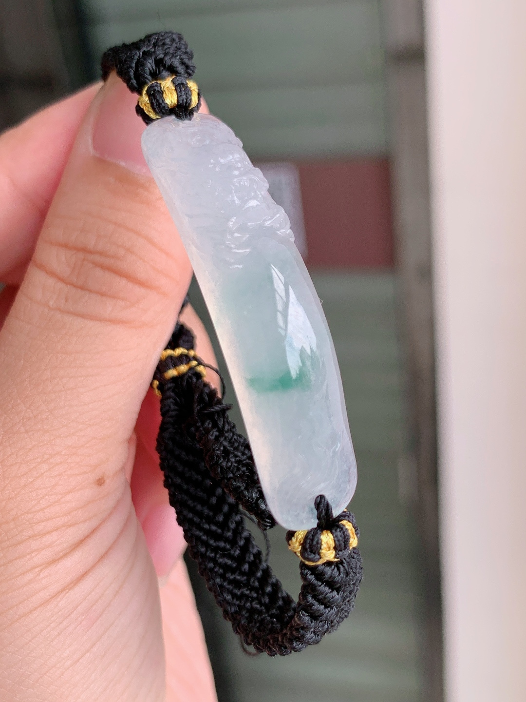 ️ 冰种飘绿龙头手牌，冰透清润雕工灵动，编绳自带雅致 080615