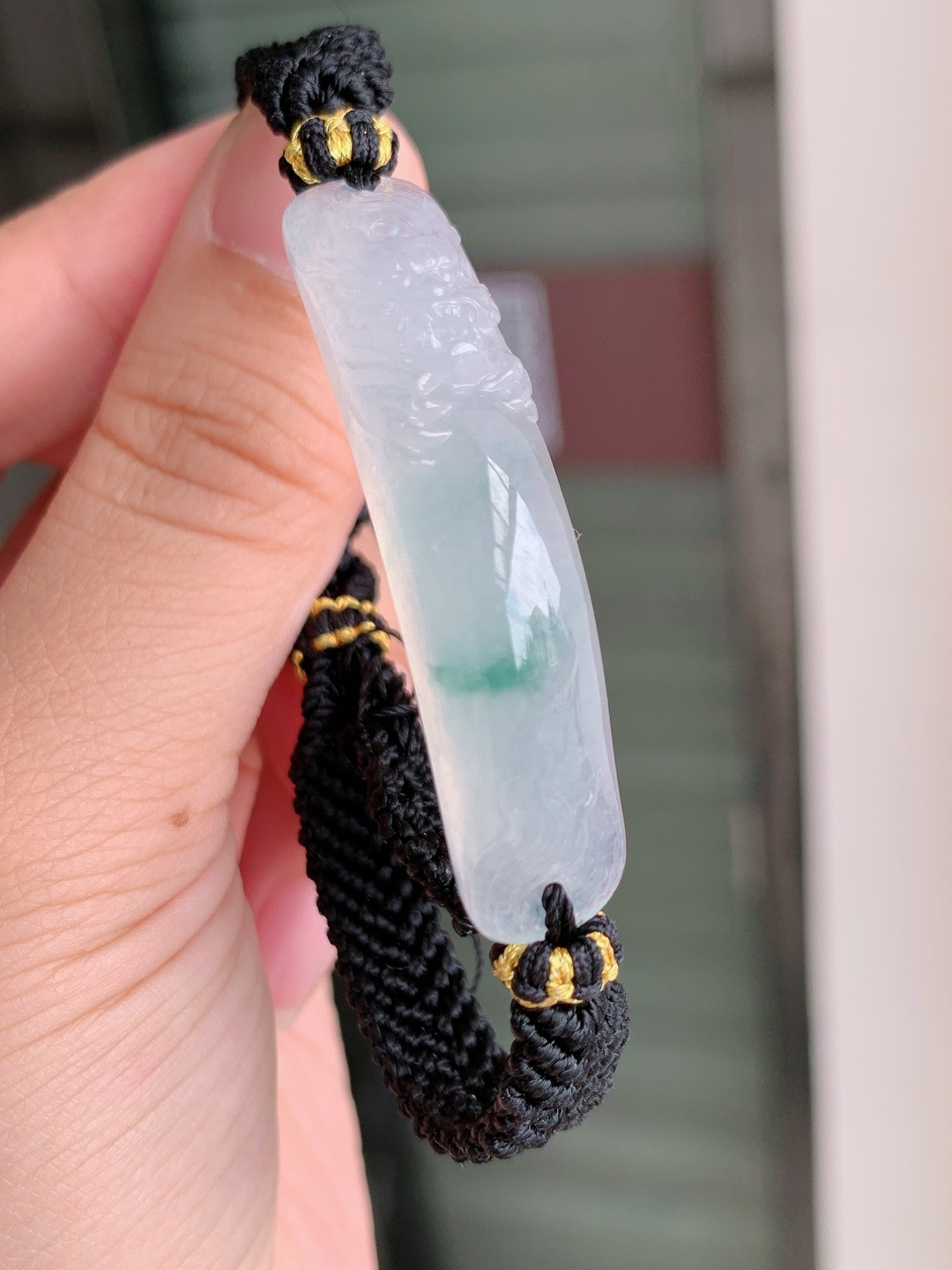 ️ 冰种飘绿龙头手牌，冰透清润雕工灵动，编绳自带雅致 080615