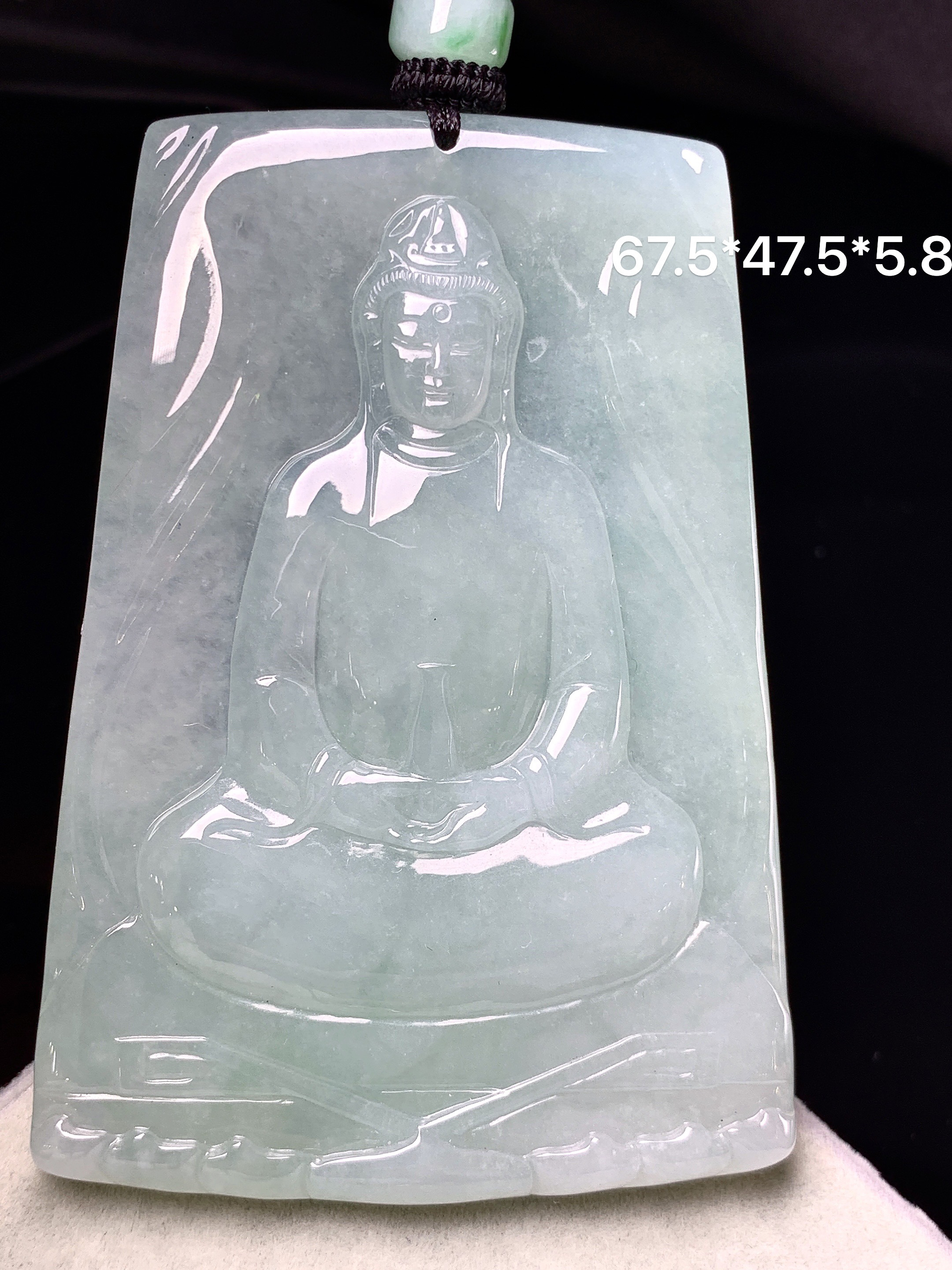 冰种观音菩萨吊坠 玉质细腻 色泽艳丽清新 整体尺寸67.5*47.5*5.8 a2