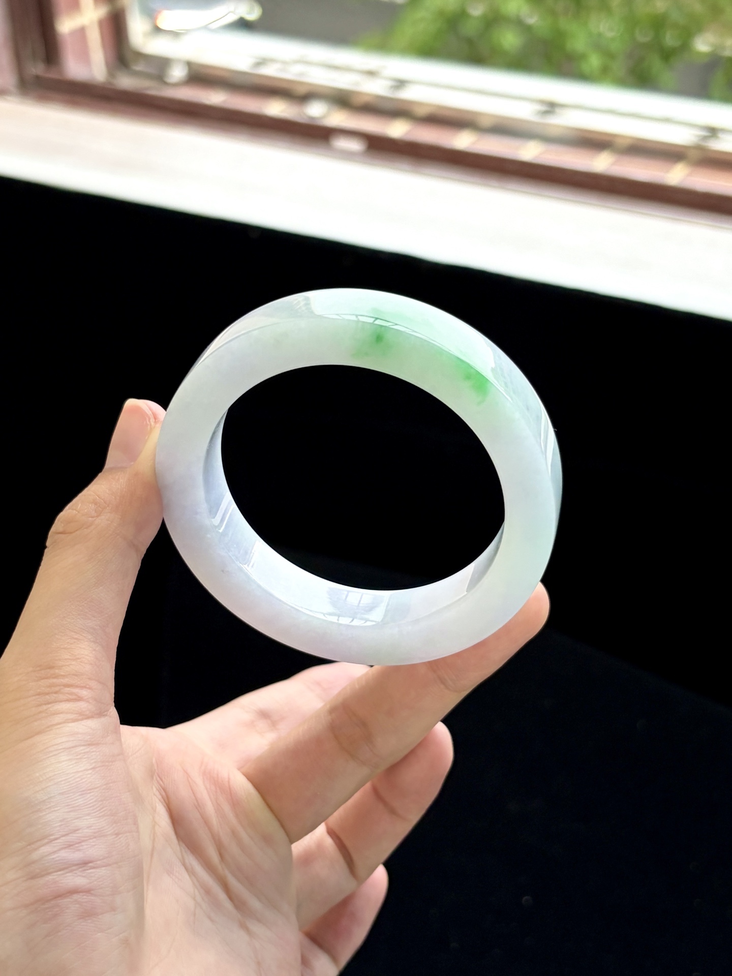 淡粉紫阳绿白底青镯胚 A0616-1 ⭕️76.8-57.8-13.5-9.7 可做58～60正圈