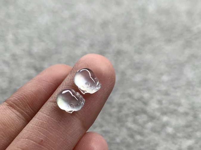冰金蟾一对 尺寸6.5×5.8×3/7.2×5.9×3.4