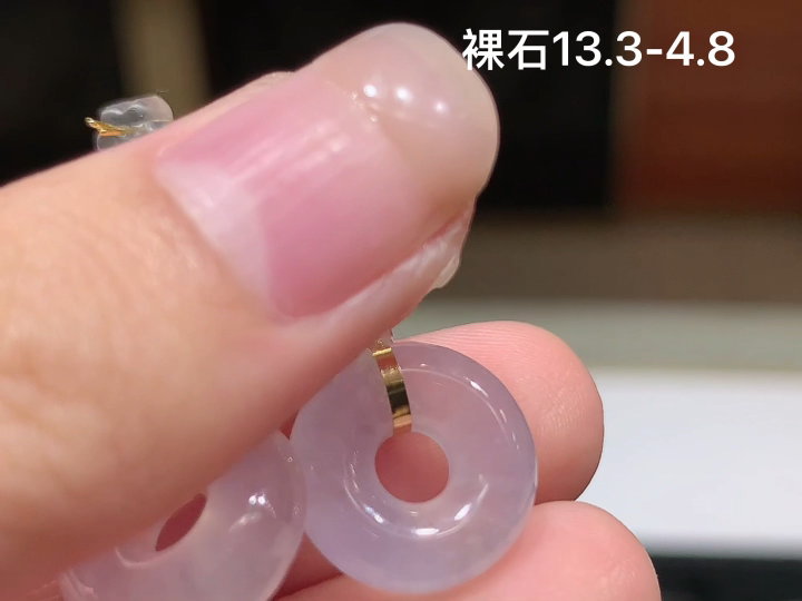 18K 冰种甜甜圈耳坠 无裂 尺寸，13.3-4.8