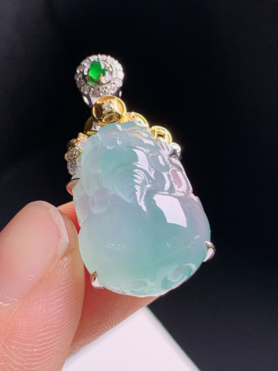 ️ 冰种貔貅吊坠，通透起光雕工精致，金铜钱顶珠招财纳福 990617