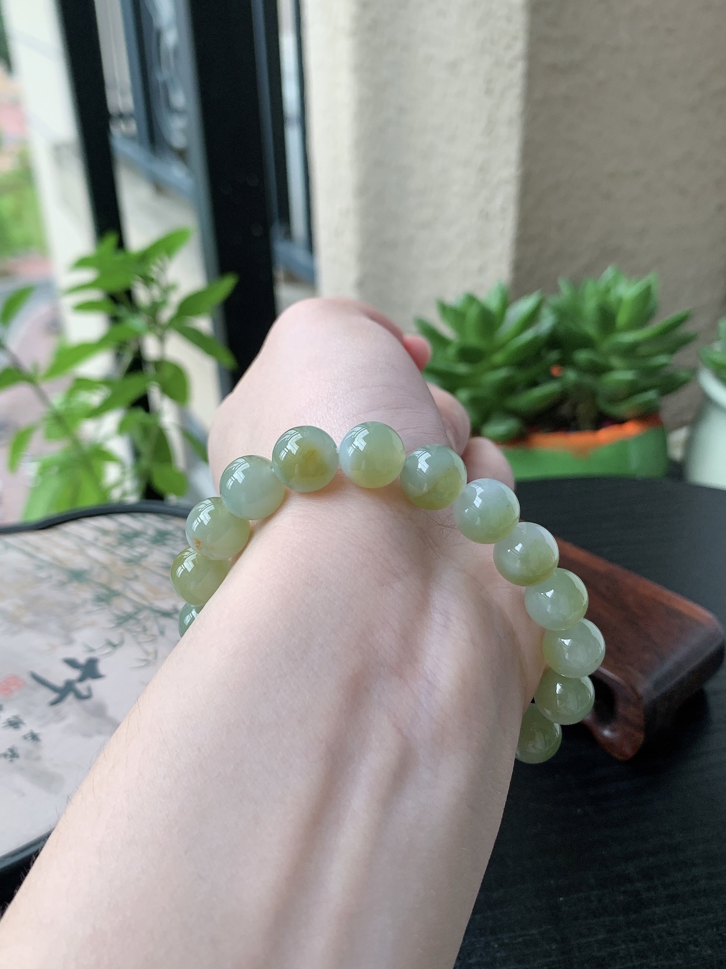 老坑冰种胶感冰黄翡圆珠手串 裸石尺寸:10mm