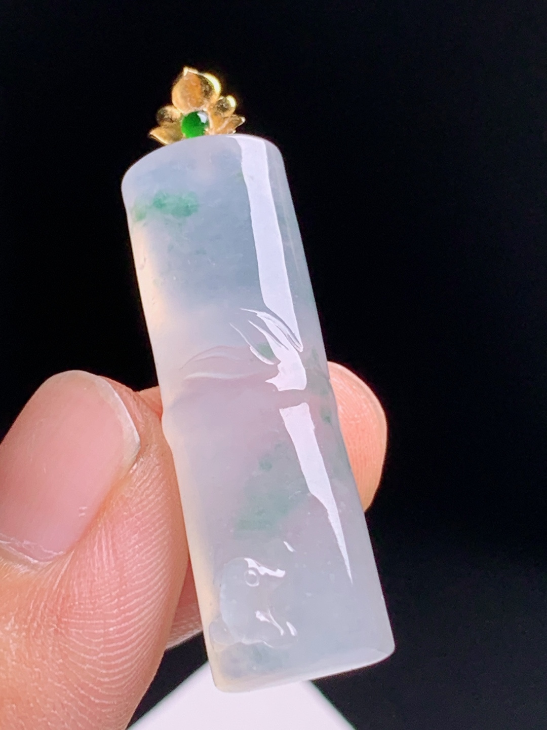 ️ 飘绿竹节吊坠，冰透起胶飘花灵动，金莲花顶珠寓意节节高升 080616