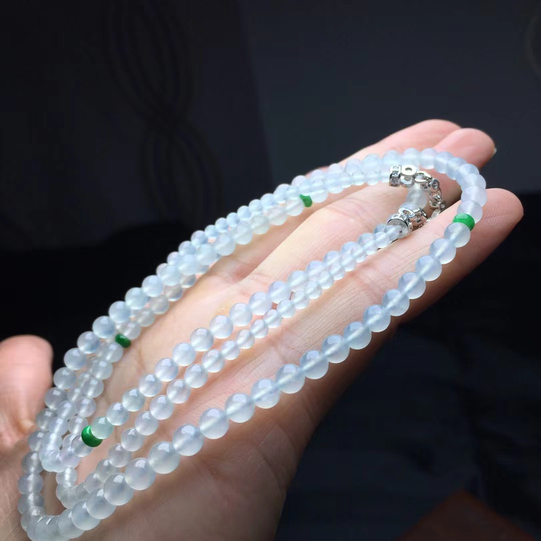 ️ 冰种珠链，卡4.8～3mm，169颗，种好，玉质细腻，冰透水润，颗颗精选，光好，耐看