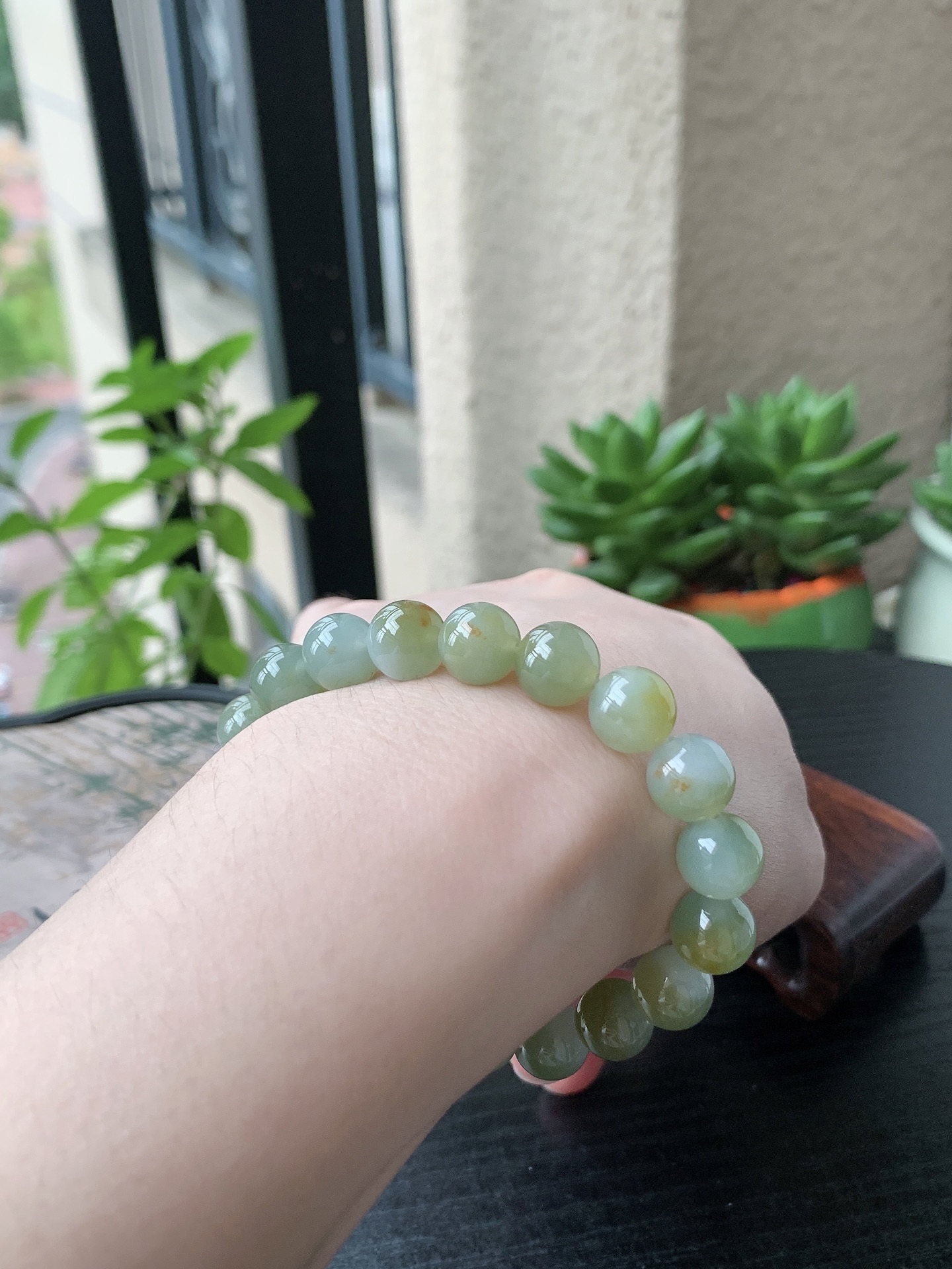 老坑冰种胶感冰黄翡圆珠手串 裸石尺寸:10mm