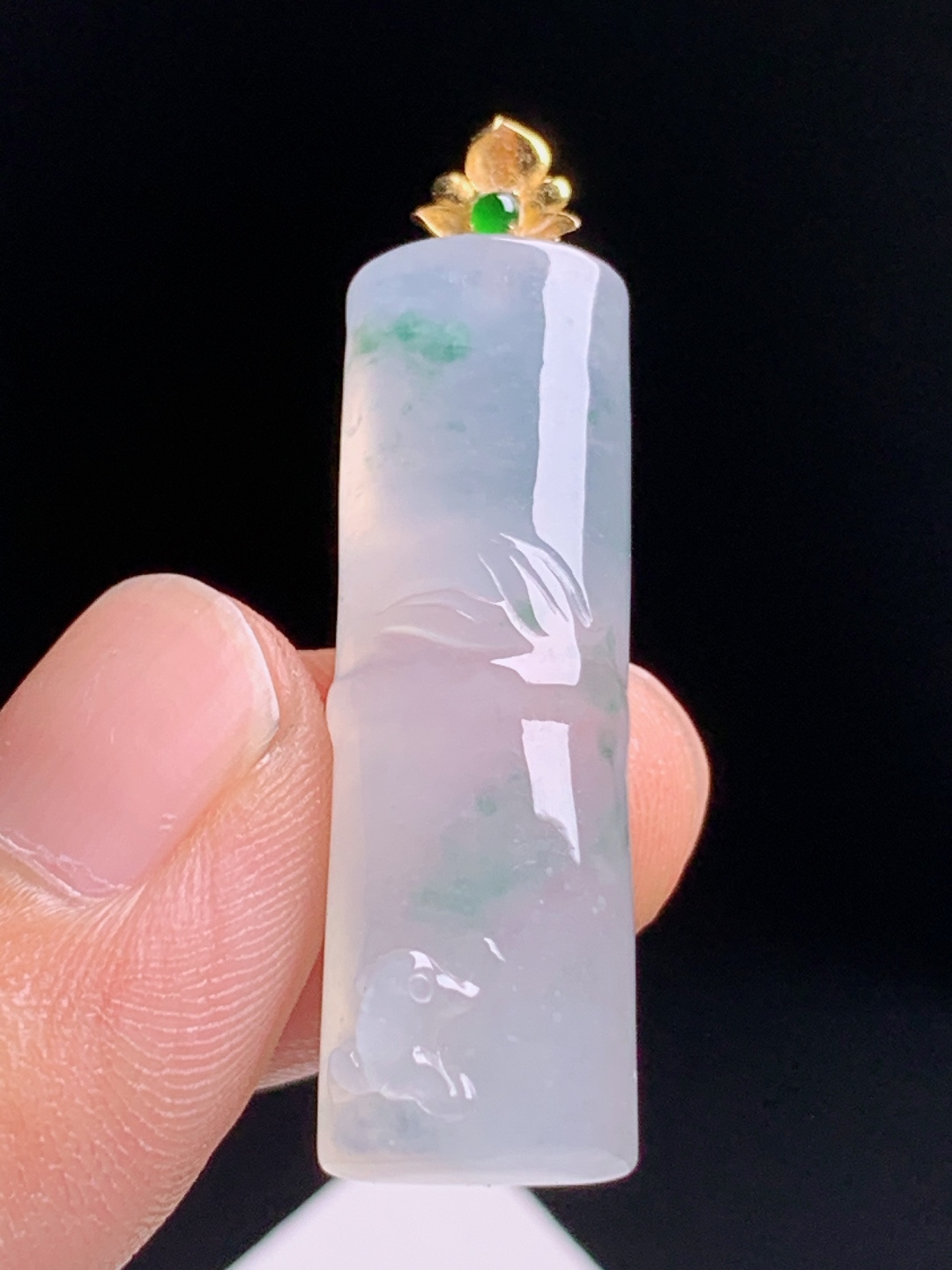 ️ 飘绿竹节吊坠，冰透起胶飘花灵动，金莲花顶珠寓意节节高升 080616