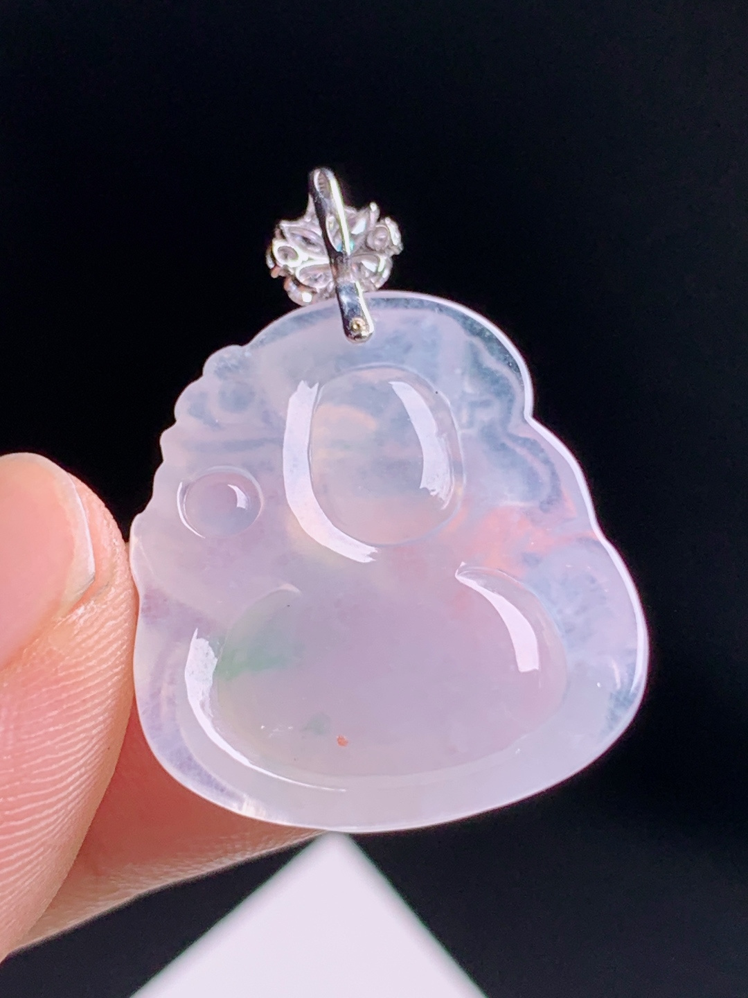 ️ 财神吊坠，冰透带淡紫飘绿，钻石花头精致招财纳福 裸石24.6-21.7-7 整体32.1 530616