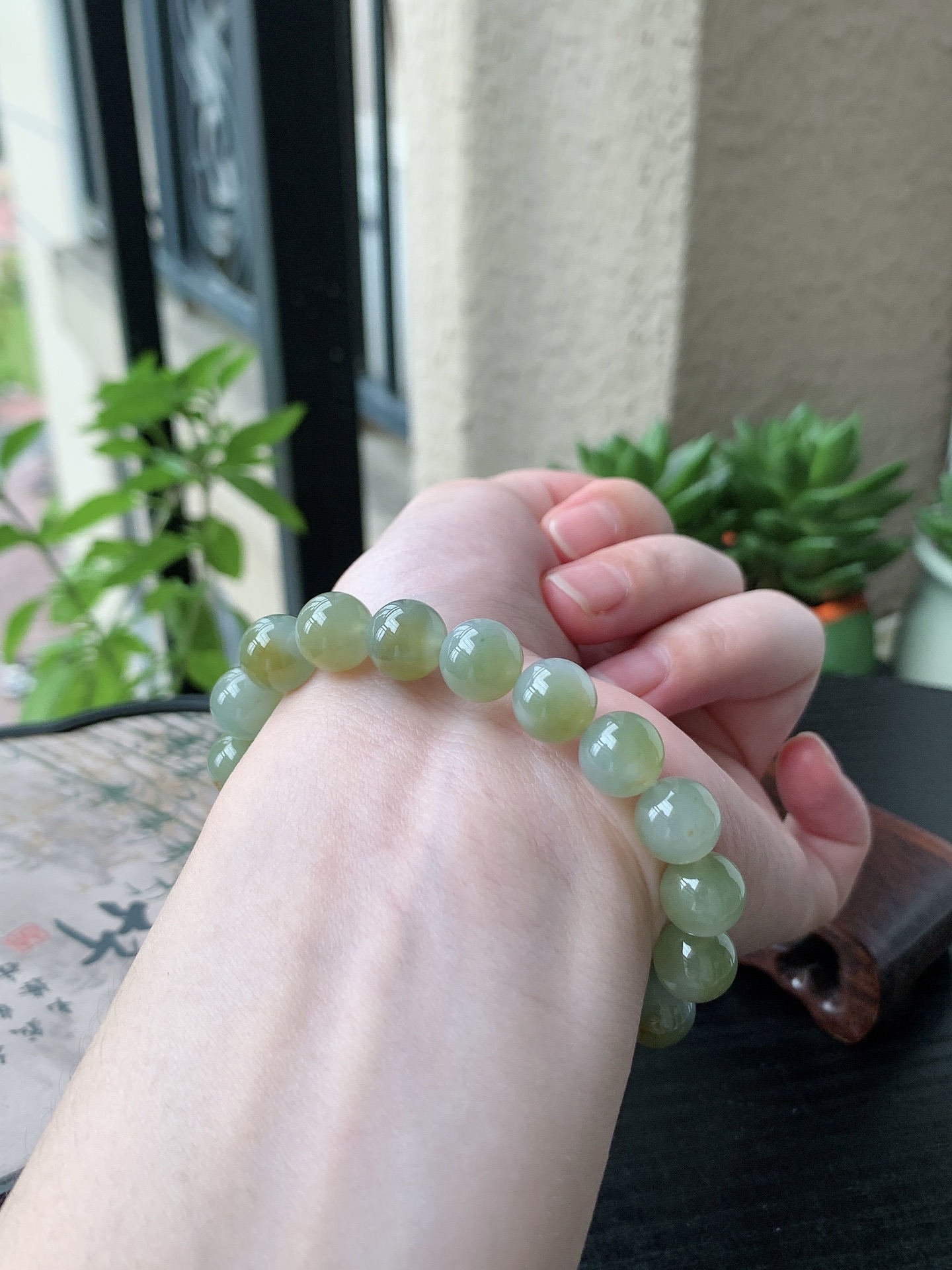 老坑冰种胶感冰黄翡圆珠手串 裸石尺寸:10mm