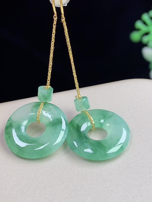 18k金镶冰飘花甜甜圈耳环，无裂，尺寸14.1-2.5mm，L18jay