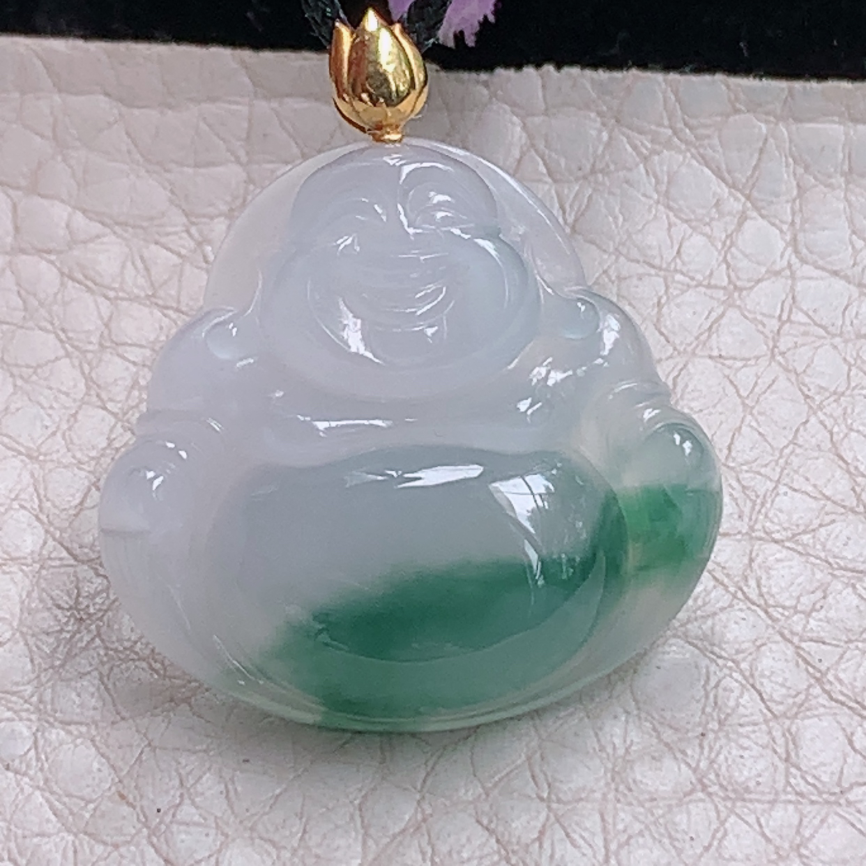zz3实拍26*28*6缅甸翡翠冰飘花弥勒佛吊坠半山半水佛公